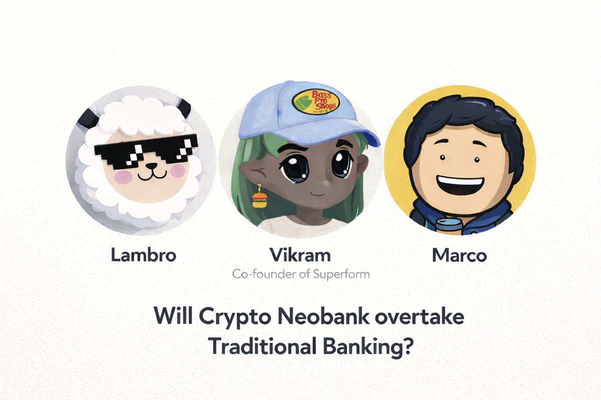 We'll be discussing with <a href="/vik_runa/">Vikram Arun</a>, co-founder of <a href="/superformxyz/">Superform</a>, about the current state of crypto neobank, what it will be in the future, and whether it will grow to take over traditional banking

They're having TGE on 10th Feb, tune in tomorrow to learn more

📆 6th Feb 2026
🕐