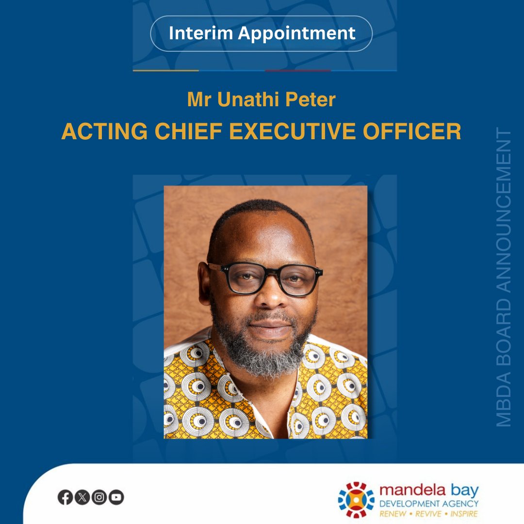 The MBDA Board has appointed Mr Unathi Peter as Acting CEO, effective 16 January 2026.  

Mr Peter serves as Finance Manager and has previously stepped in as Acting CFO. His academic background includes an MBA from NMU, underpinning his credentials for this interim appointment.