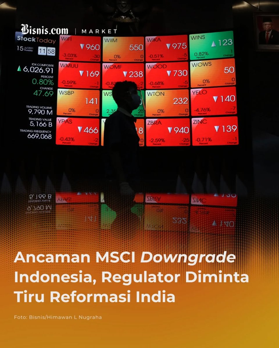 Bisniscom's tweet image. Ancaman penurunan peringkat pasar saham Indonesia menjadi berisiko tinggi alias frontier market oleh MSCI Inc. telah mengguncang Bursa Efek Indonesia dan memicu aksi jual yang dinilai jarang terjadi. Tekanan… instagram.com/p/DUX0GHLgXUq/… #prabowo #perpres #marketplace #ekonomi