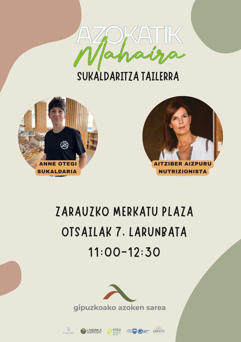 Larunbatean Azokatik Mahaira sukaldaritzaren hurrengo saioa.
Anne Otegi eta Aitziber Aizpuruk gidatuko dute saioa.
Zarauzko Merkatuan izango da goizeko 11etatik aurrera.
Parte hartzea nahi baduzu, bertaratu!
#landaola #gipuzkoakoazokensarea #azokatikmahaira