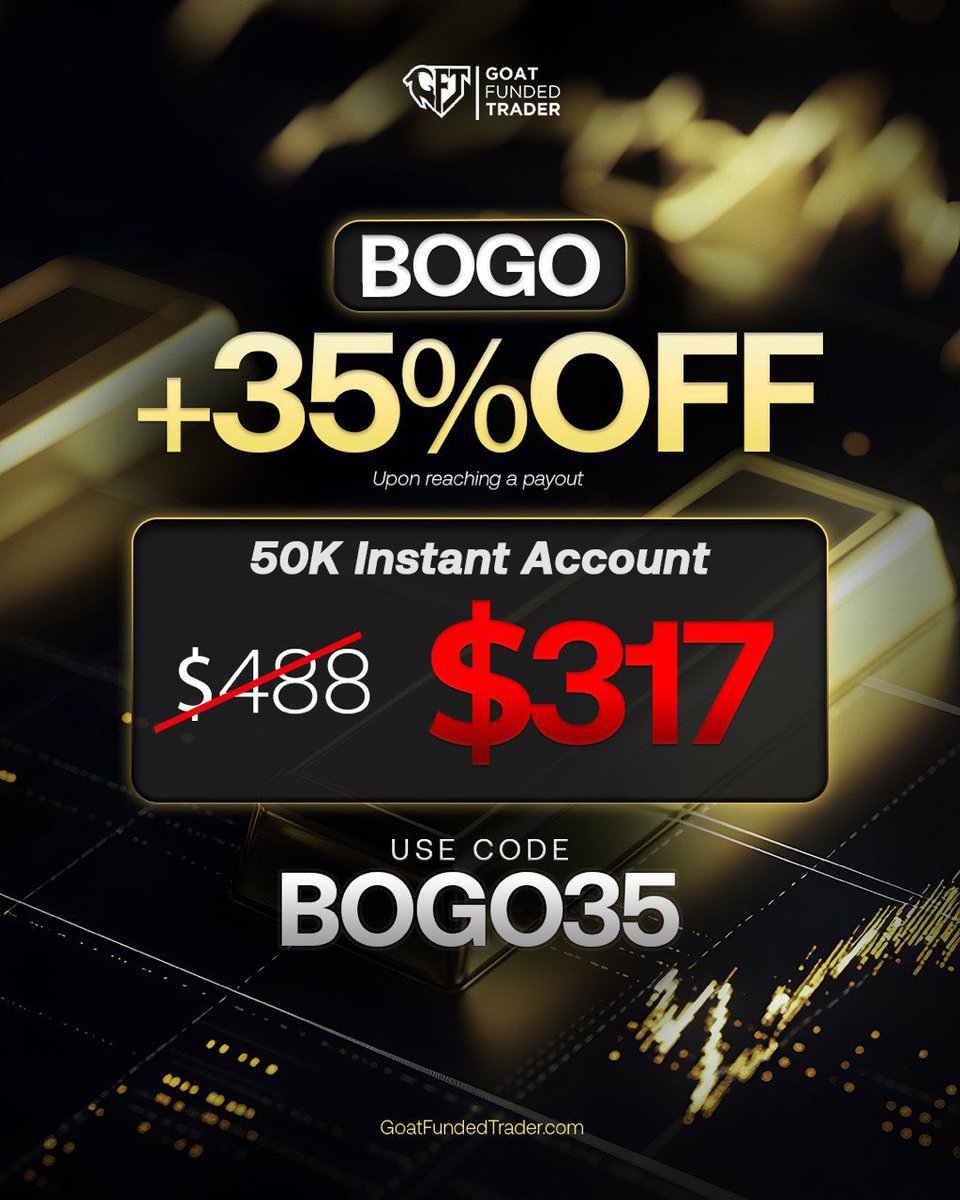 35%  S̶l̶a̶s̶h̶e̶d̶
Use code:BOGO35 and enjoy nice discount on GFT.

Start here 

checkout.goatfundedtrader.com/aff/Stevemaris/