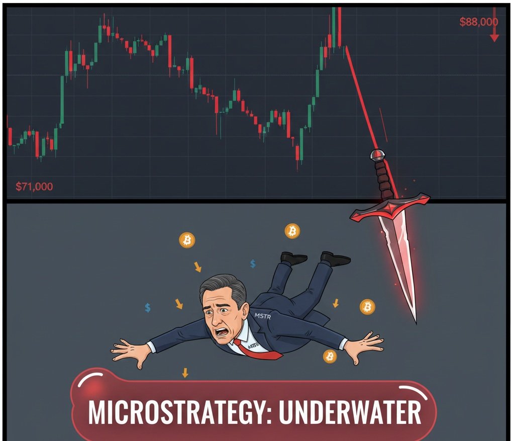 Saylor just bought 855 $BTC at $88k only to watch it tank to $71k. MicroStrategy is officially underwater on its average cost. 📉
​If the "god of HODL" is catching falling knives, why are you? 🤡 #Bitcoin #BTC #MSTR