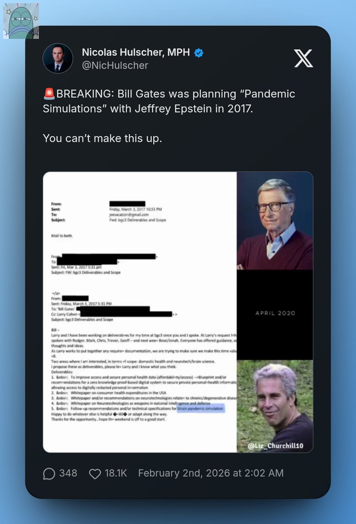 💚 Bill Gates diketahui merencanakan “simulasi pandemi” bersama Jeffrey Epstein pada tahun 2017 🤯

Makin yakin kalau covid itu ciptaan Amerika juga😭😭