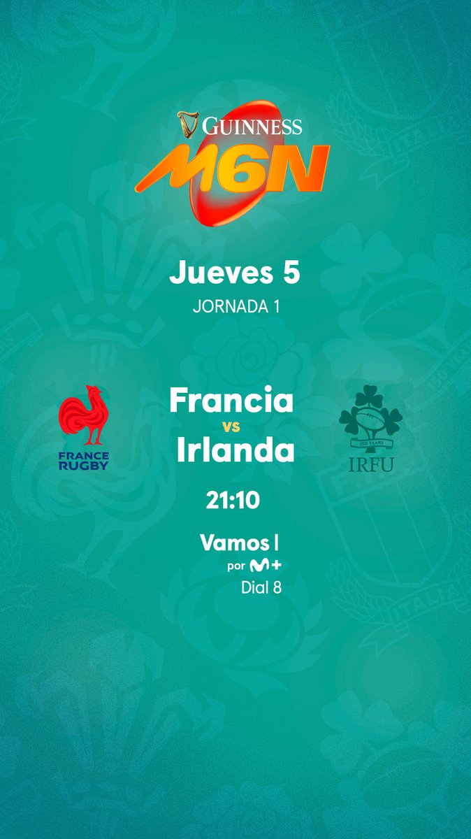 Es la madre de todas las melés. 
Es el 6 Naciones. 
Es aquí.

🆚 Francia - Irlanda 
📺 Vamos por M+ (dial 8) | 21:10
✅ Incluido en tu suscripción a <a href="/MovistarPlus/">Movistar Plus+</a> por 9,99€/mes. 
📎 movistarplus.es/deportes/rugby…

#ÚneteALaMelé