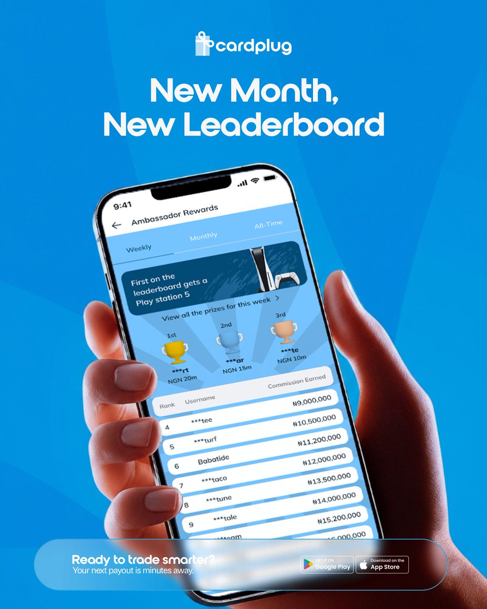 The leaderboard!! Time to climb.
Every trade gets you closer to better ranks and better bonuses.
Starter → Builder → Pro → Champion → Elite → Legend

Where will you land this month? 
Trade &amp; earn on Cardplug.

#Tradecards #giftcards #cardplug