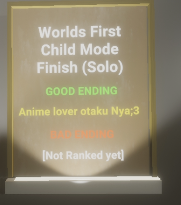 [MOS] Worlds First (Solo Child Mode Good Ending)  Congratulations to Anime lover otaku Nya;3 

for being the first to post it! All judges checked out the vids. This player claimed the title! Wonderful performance! Good luck to the remaining spots!