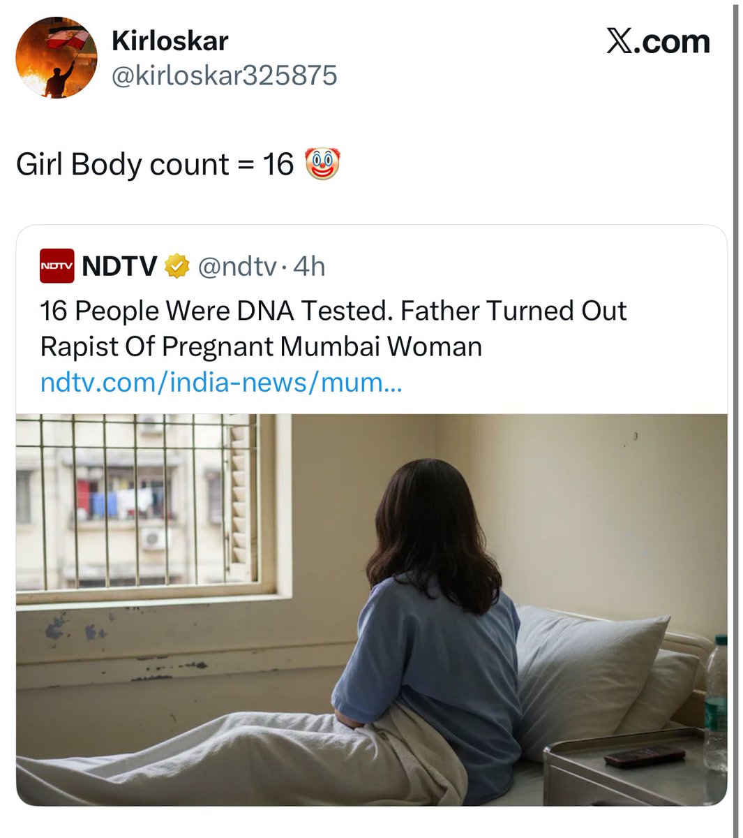 A 20 yo girl who can’t hear or speak was raped &amp; impregnated by her father.
This is one of the QTs.

Tell me why must women not hate men? Why are women expected to make a distinction between the perpetrators of the crimes &amp; those who justify, defend, celebrate or joke about them?