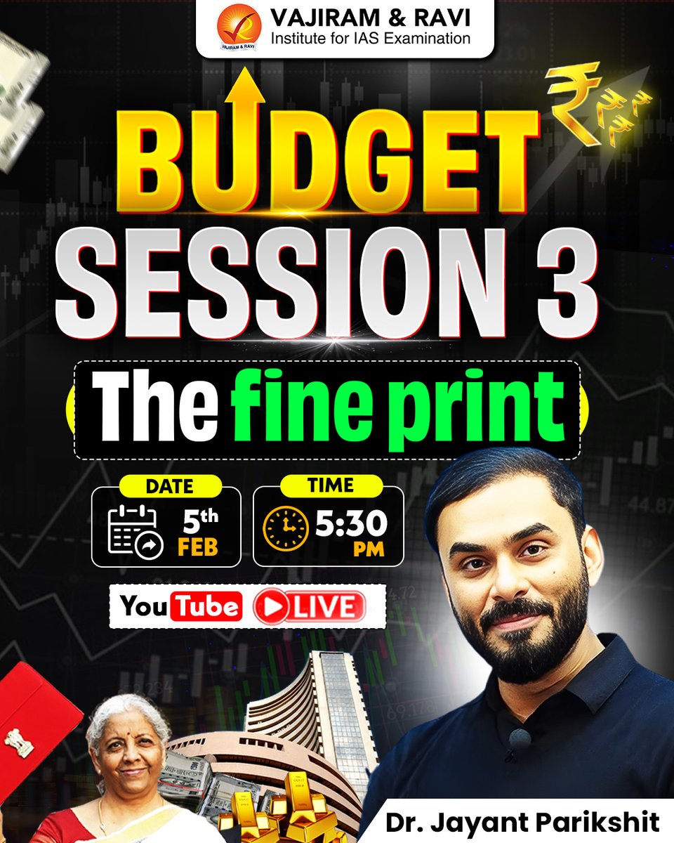 VajiramRavi's tweet photo. Watched the Previous Budget Coverage Sessions?
Let us know 1 point that you remember from them in the comments.
Attend Budget Session- 3 LIVE on our Official YouTube Channel at 5:30 PM
#VajiramandRavi #BudgetSession #Budget2026 #2026Budget #BudgetSimplified #UnionBudget https://t.co/d0NncY7aP8