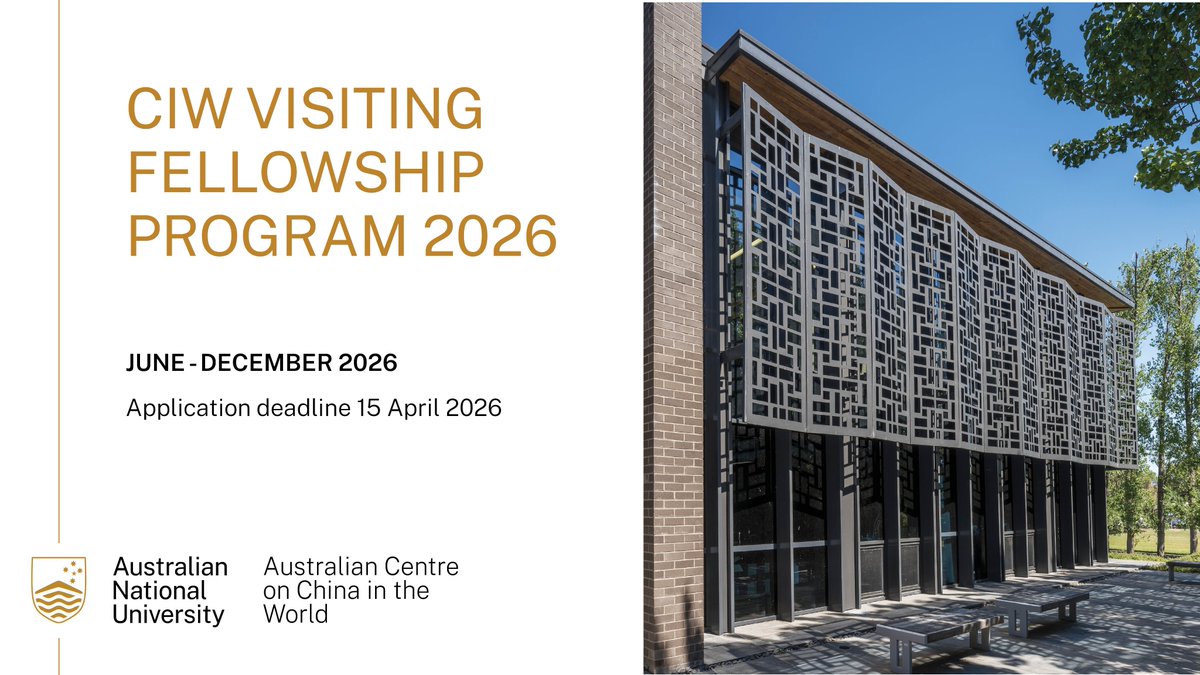 anu_china's tweet photo. CIW Visiting Fellowship Program (Jun-Dec 2026) —Applications Open!
Don't miss out on this opportunity to connect and collaborate with Chinese Studies experts at the ANU! 

APPLY NOW: https://t.co/SV3qqoH0PU https://t.co/j7lSu8IxEG