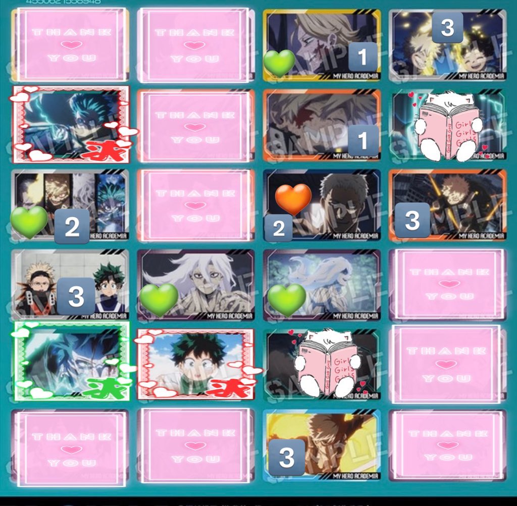 【交換 譲渡】僕のヒーローアカデミア ヒロアカ メモリアルクリアカードコレクション

譲:爆豪、轟、死柄木、緑谷＆爆豪、青山 集合 AFO 記載数(無印は各4)

求:緑求デクくんor定価220円/枚＋送料(🧡💚のみ)＞＞赤求デクくん(緑求同数まで可)

4BOX予約致します。
爆豪くん単体は🧡含むお取引優先◎