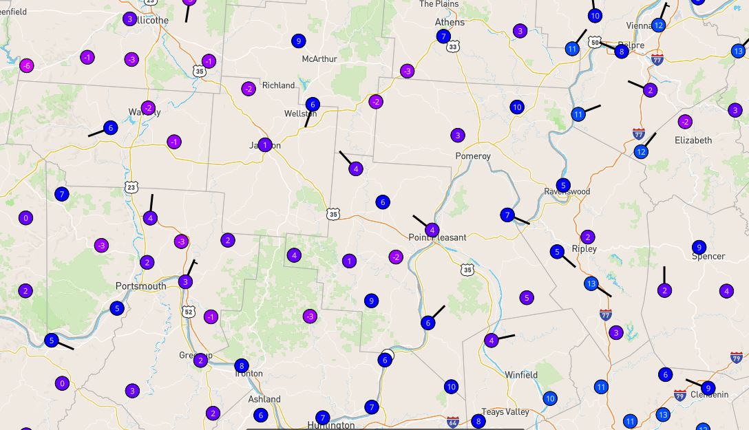 BrandonWxWCHS's tweet image. Coldest temps I'm seeing in our region this Thursday Morning is across SE Ohio. 

Seeing several spots Below Zero there 🥶

#wundermap #Weatherunderground