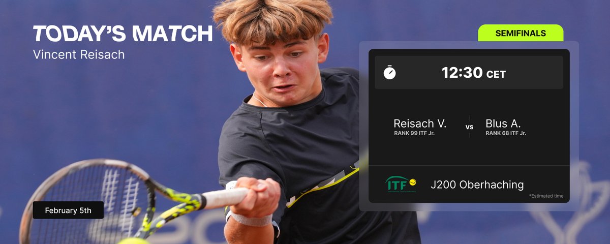 Semifinal day in Oberhaching 🎾🔥

Vincent Reisach is back on court today,
facing Aleksander Błus (🇵🇱, ITF Junior Rank 68)
in the semifinals of J200 Oberhaching.

Big test, big opportunity.
Let’s go, Vincent 💪