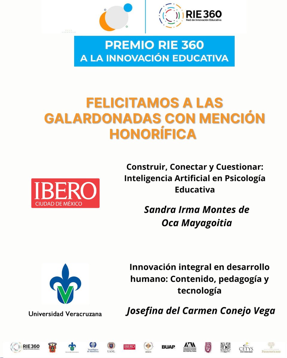 RIE360mx's tweet photo. 🌟🏆 ¡Celebramos la innovación que transforma la educación! 🏆🌟

Desde la Red de Innovación Educativa 360 felicitamos con enorme entusiasmo a las y los ganadores del Premio RI360 a la Innovación Educativa 2025 🎉

🚀 ¡Enhorabuena por este logro que marca huella y abre futuros! https://t.co/ztFd8KY9Od