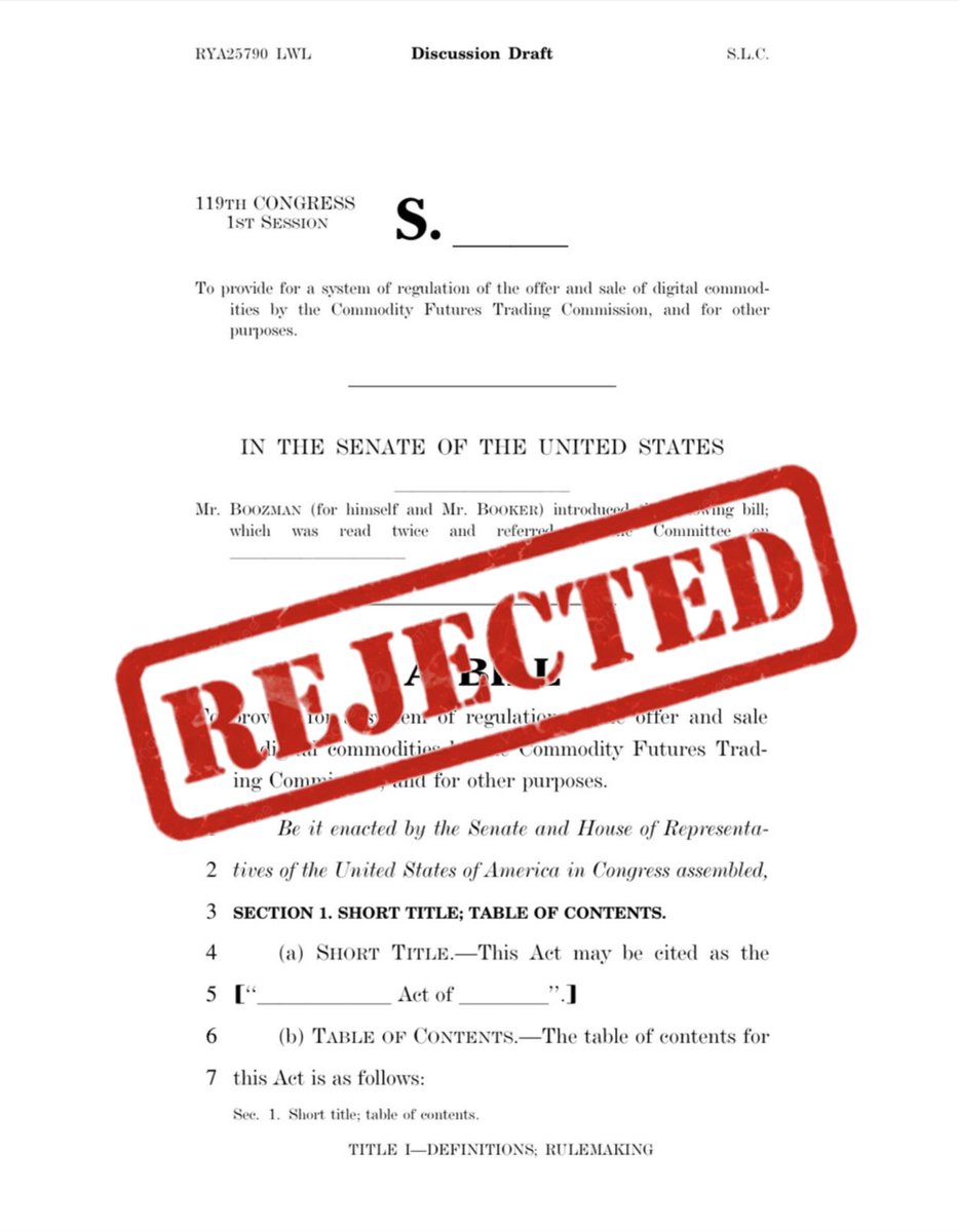 Crypto0637's tweet image. 🚨 BREAKING

🇺🇸 THE WHITE HOUSE HAS OFFICIALLY REJECTED THE CRYPTO MARKET STRUCTURE BILL.

THE PROPOSAL WAS MEANT TO REDUCE MARKET MANIPULATION AND CREATE CLEAR RULES FOR CRYPTO.

WITHOUT IT, UNCERTAINTY INCREASES — AND THAT’S NOT A GOOD SIGN FOR BITCOIN OR THE BROADER MARKET.
