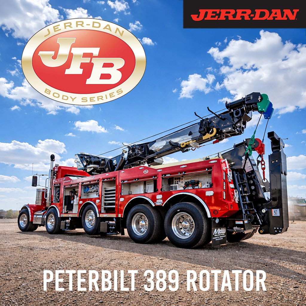 MidcoSales's tweet photo. This Peterbilt 389 Jerr-Dan rotator tow truck is outfitted with the JFG Gold Series body, delivering serious heavy-duty performance with premium integrated storage.

See more:  https://t.co/gyYmTtcen2 https://t.co/spnujFR5zf