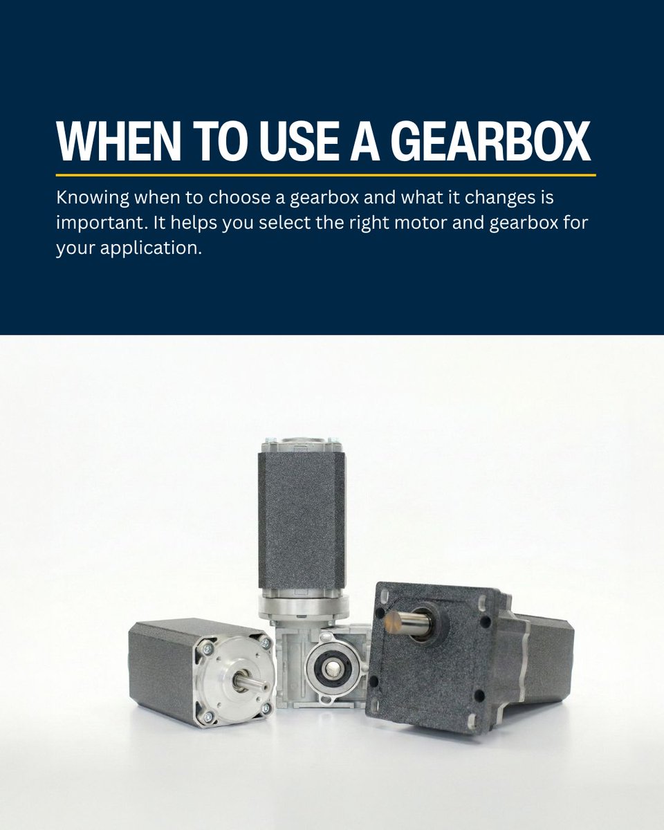 When to Use a Gearbox

A gearbox is used to reduce speed and increase torque when a motor alone isn’t enough. It allows a smaller motor to deliver controlled speed and higher torque without increasing motor size. 

Learn more here: groschopp.com/motor-speeds-e…