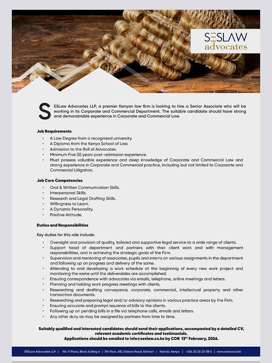 SeslawLLP's tweet photo. Job Opportunity, Senior Associate - 
Corporate &amp; Commercial Department. 
SESLaw Advocates LLP. https://t.co/XXvTDYcRJU