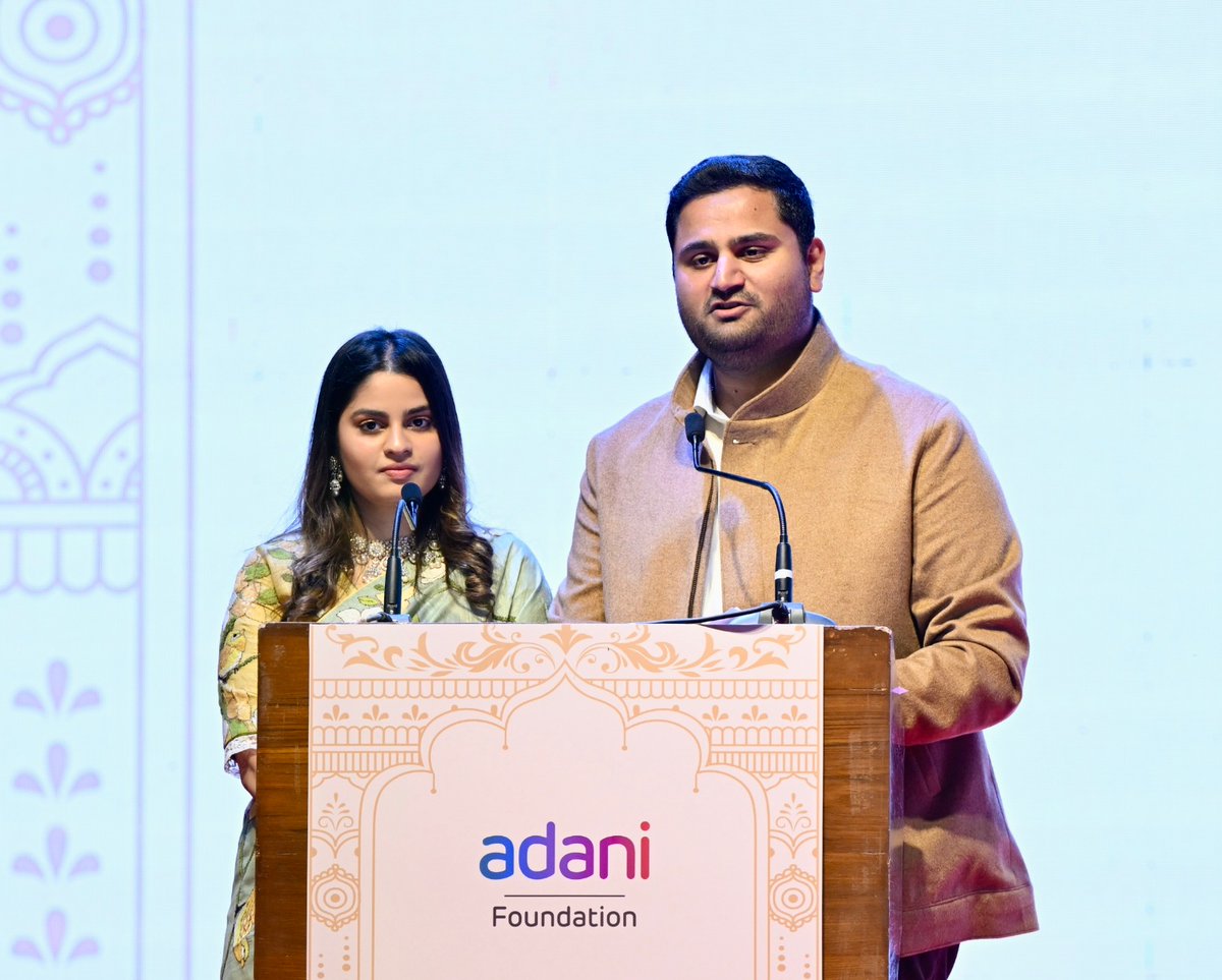 ANI's tweet photo. Adani Group Chairperson Gautam Adani's son and daughter-in-law, Jeet and Diva Adani, complete one year of their married life, by handing over social security of Rs 10 lakh each to 500 disabled married women. 

Announced on 5 February 2025, Adani Mangal Seva reflects Diva and Jeet Adani’s decision to turn their wedding celebrations into a pledge of social security for divyang women. In its first year, the initiative fulfilled its commitment to support 500 divyang women, each with ₹10 lakh Fixed Deposit, to ensure monthly income and long-term financial stability. Anchored by the Adani Foundation and inspired by Gautam Adani’s philosophy of Seva Hi Saadhna Hai, Adani Mangal Seva places dignity, continuity and empowerment at the heart of philanthropy.

Source: Adani Connect