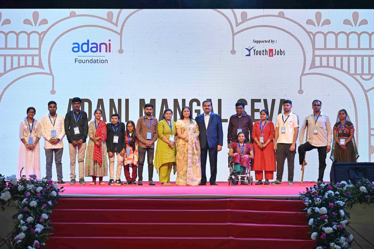 ANI's tweet photo. Adani Group Chairperson Gautam Adani's son and daughter-in-law, Jeet and Diva Adani, complete one year of their married life, by handing over social security of Rs 10 lakh each to 500 disabled married women. 

Announced on 5 February 2025, Adani Mangal Seva reflects Diva and Jeet Adani’s decision to turn their wedding celebrations into a pledge of social security for divyang women. In its first year, the initiative fulfilled its commitment to support 500 divyang women, each with ₹10 lakh Fixed Deposit, to ensure monthly income and long-term financial stability. Anchored by the Adani Foundation and inspired by Gautam Adani’s philosophy of Seva Hi Saadhna Hai, Adani Mangal Seva places dignity, continuity and empowerment at the heart of philanthropy.

Source: Adani Connect