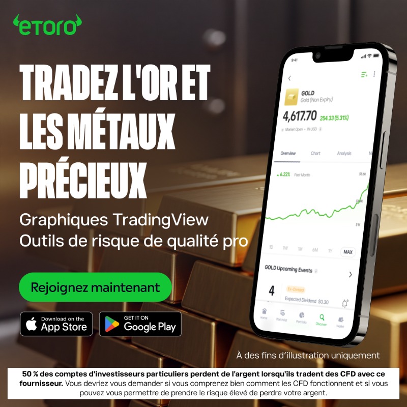 eToro's tweet photo. Restez informé sur le trading de l’Or et des métaux précieux avec une application tout-en-un !
Exécution rapide | Spreads transparents et compétitifs | Faibles frais overnight | Graphiques pro | Outils de gestion du risque
Rejoignez eToro et commencez à trader dès aujourd’hui !