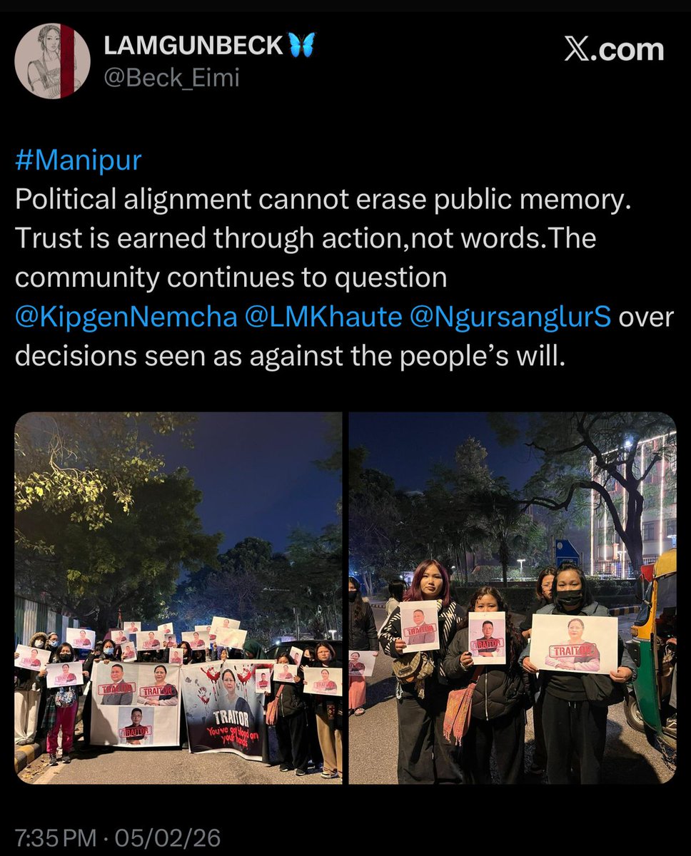 <a href="/SeiminDoungel_/">Seimin Doungel</a> <a href="/KipgenNemcha/">Nemcha Kipgen</a> <a href="/NgursanglurS/">Ngursanglur_Sanate</a> <a href="/LMKhaute/">LallianMang Khaute, MLA,IPS(retd)</a> <a href="/ANI/">ANI</a> <a href="/ians_india/">IANS</a> Tight Security in Front of Dy. CM Nemcha's Residence. 
What kind of a People's Representative Needs Tight Security to Protect her from the very People She Claims to Represent? 

It's Crystal Clear that she was not Voted to Power by the People but through Mass Vote Capture. 

It