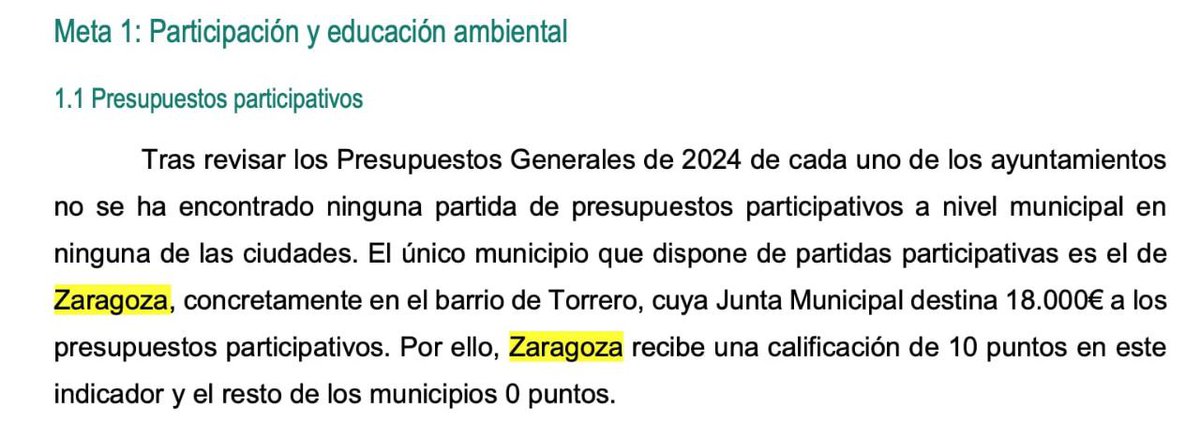 Y aquí 👇🏼👇🏼el trocito del informe del Observatorio de Acción Climática sobre las ciudades candidatas a ser climáticanente neutras para 2030