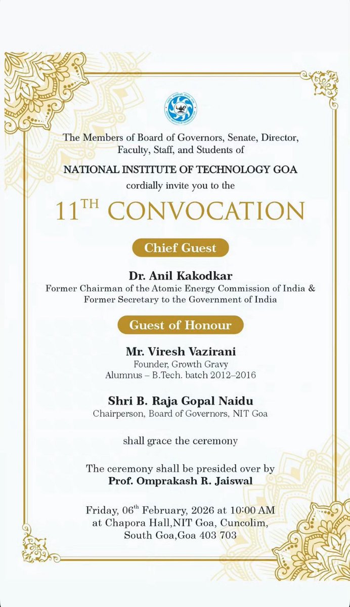 Thrilled to be visiting the new Campus of <a href="/NITGoa_Official/">National Institute of Technology Goa</a> tomorrow morning to join the 11th Convocation.