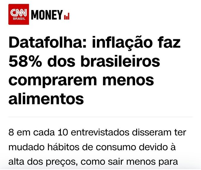 evandroratho's tweet photo. 80% dos entrevistados disseram ter mudado hábitos de consumo devido à alta dos preços, mas tem gente que prefere acreditar na propagada do governo. https://t.co/BYxnlywNDA