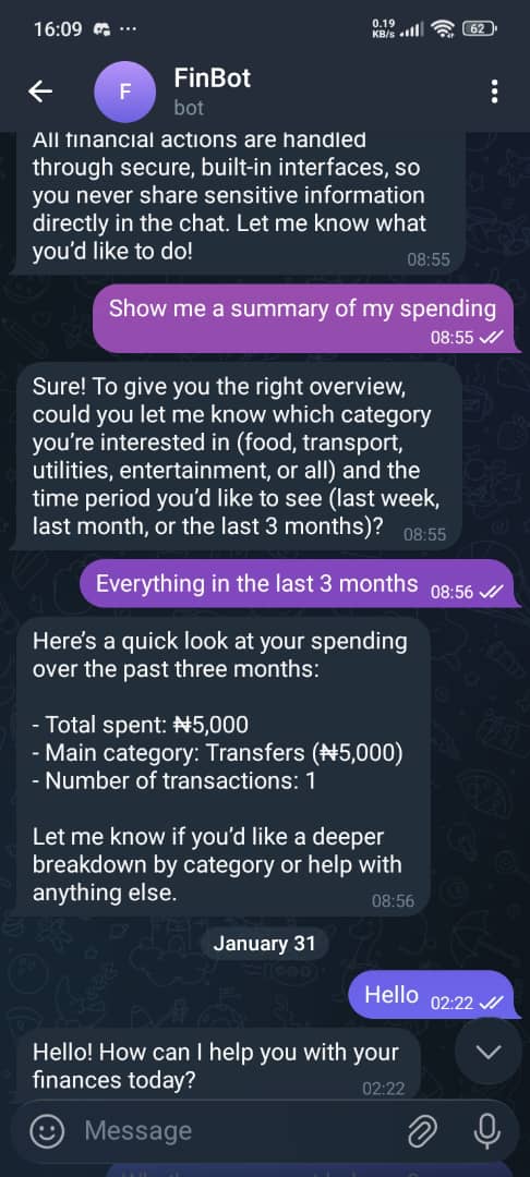 mudia_zuwa's tweet photo. Project Showcase: FinBot | Banking made as simple as a chat.
It’s been a while since I’ve posted, I’ve been heads-down on a few different projects, and I’m finally ready to start sharing what I’ve been building. First up: FinBot. (1/6)

#Fintech #AI #BuildInPublic https://t.co/ksjhZuHMjw