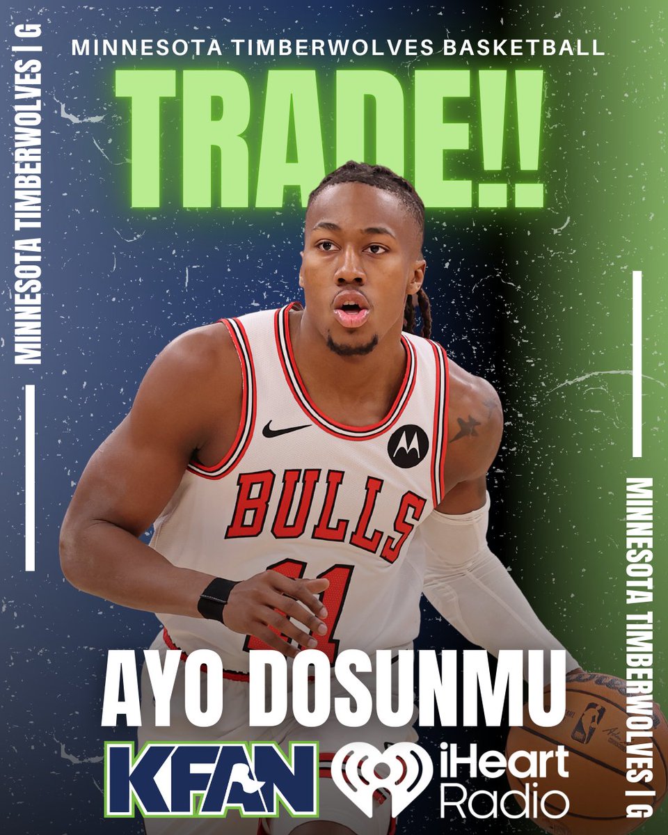 KFAN1003's tweet photo. Wolves make a move!

Minnesota lands Ayo Dosunmu and Julian Phillips; Chicago gets Dillingham, Miller, and four 2nd‑round picks (via @JonKrawczynski).

Grade the trade, Wolves fans? https://t.co/e9NNx3jUCo