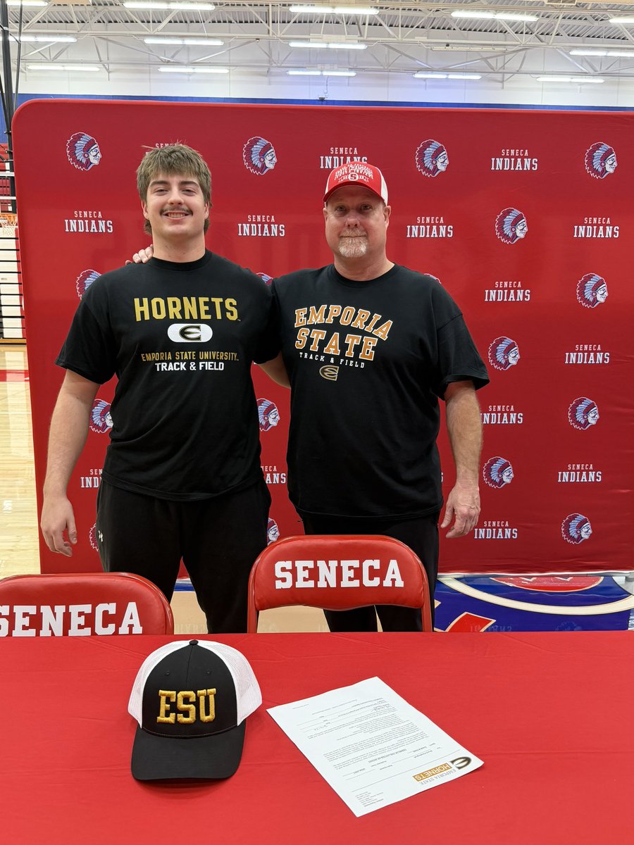 seneca_track's tweet photo. National signing day for our top thrower @SenecaAthletic1 @BrockP65 will continue his athletic career @emporiastate @ESUHornetsTFXC #StingersUp https://t.co/VdnUcW0WMo