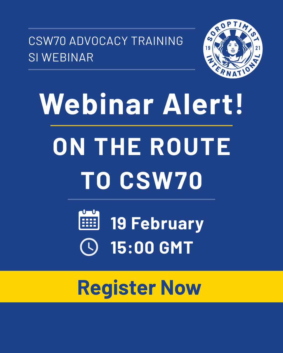 🚨 Registration is open! 

Join our On the Route to CSW70 session for practical guidance on how Soroptimists can engage effectively — whether attending in person or online.

📅 19 February
⏰ 15:00 GMT
💻 Zoom

🔗 Register: us06web.zoom.us/meeting/regist…

#CSW70 #SIAdvocates