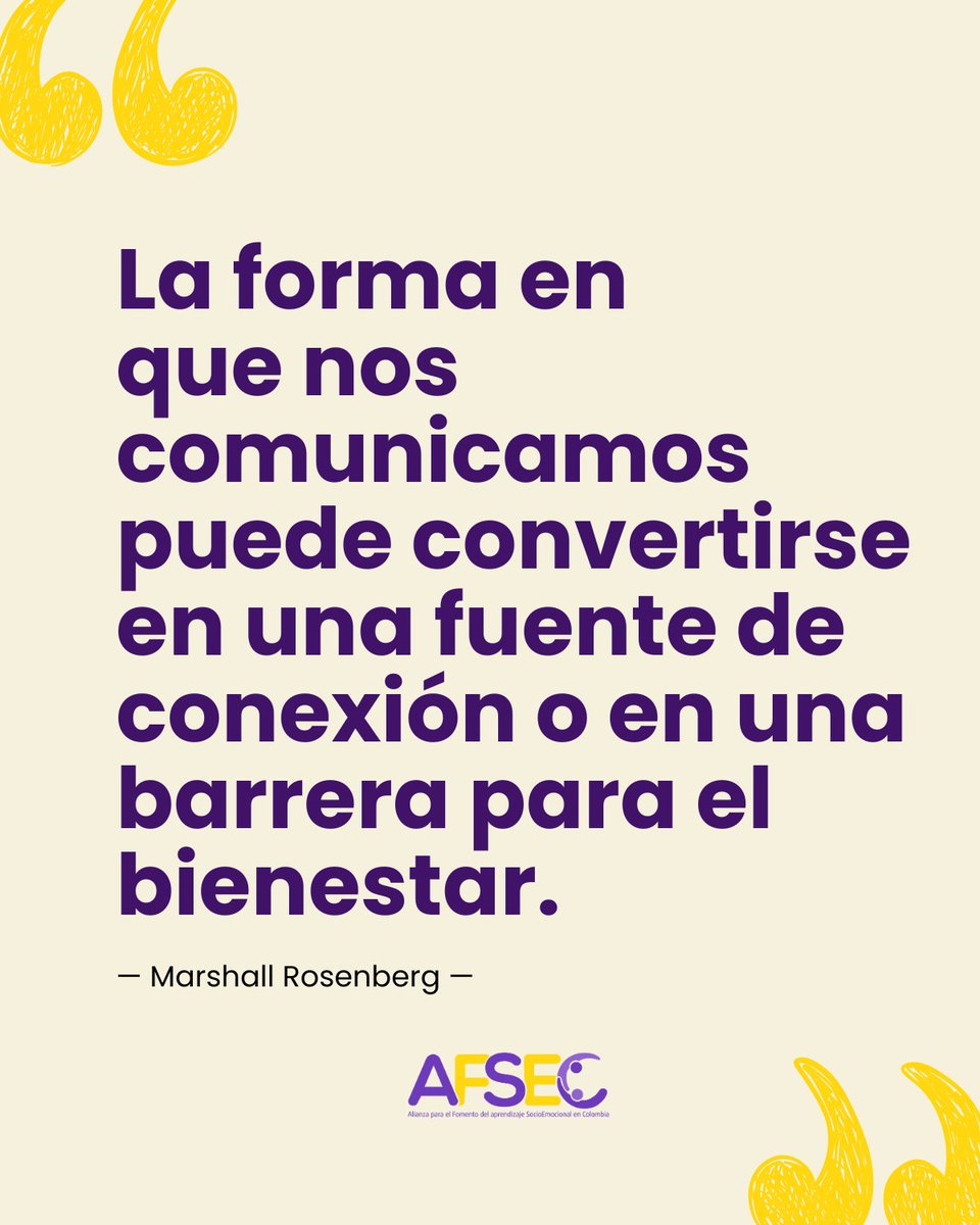 AFSEColombia's tweet photo. La Comunicación No Violenta enseña a expresar necesidades, escuchar con empatía y transformar conflictos. Clave para la convivencia y la salud mental. Lee más 👉 https://t.co/CifiVrAEqM #SEL https://t.co/r11qOu87fD