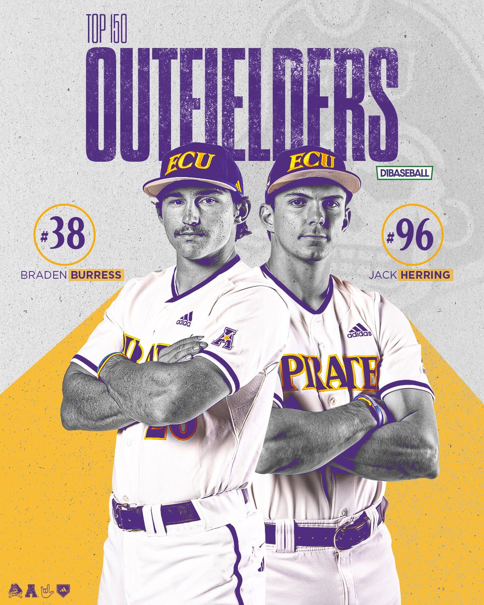 ECUBaseball's tweet photo. A pair of studs in the outfield 🤟🏴‍☠️

@bradenburness | @jackherring51 https://t.co/hEG90pqfXw