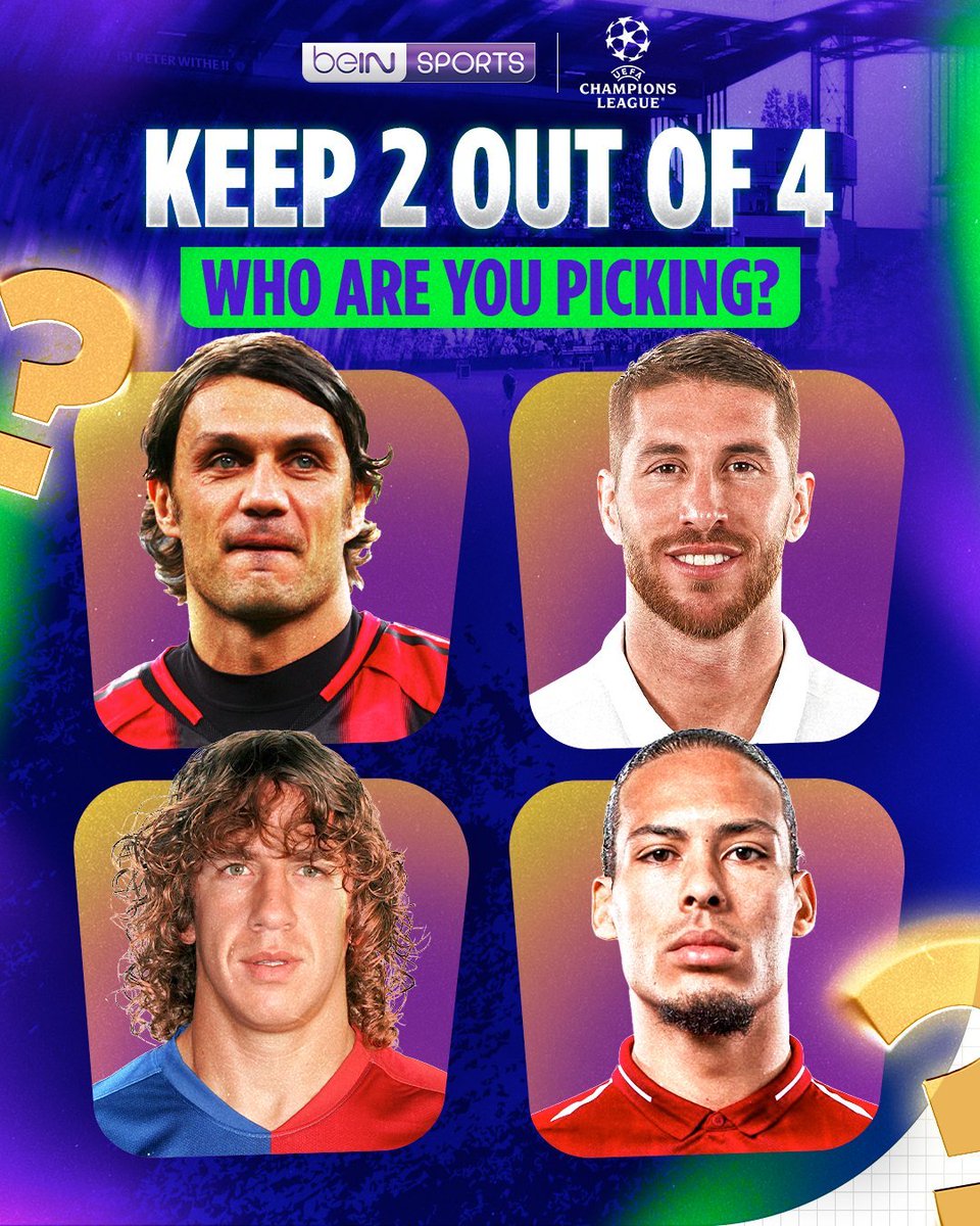 beINSPORTS_EN's tweet photo. 🔢 Centre-backs. 

You can only choose two.

Who you got? 👇

#beINTERACT https://t.co/oyLhf7WFzr