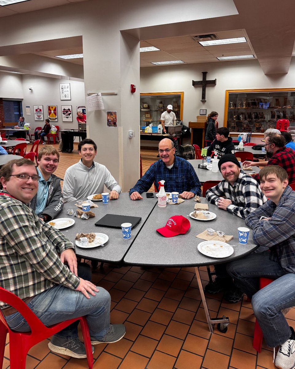 WeAreChaminade's tweet photo. It's the penultimate day of #MissionWeek, which can only mean one thing: Lumberjack Breakfast! Students and teachers are dressed in their fanciest flannels and blue jeans (or Chaminade Spirit attire) and came together this morning for a pancake and sausage breakfast.  #EstoVir https://t.co/6Illuvgd6l