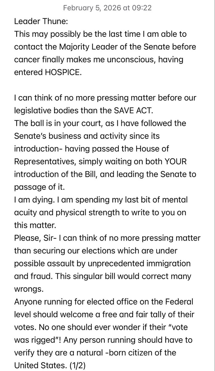 sandlin_k's tweet image. @SpeakerJohnson &amp;amp; @POTUS-  I have emailed this letter to @LeaderJohnThune