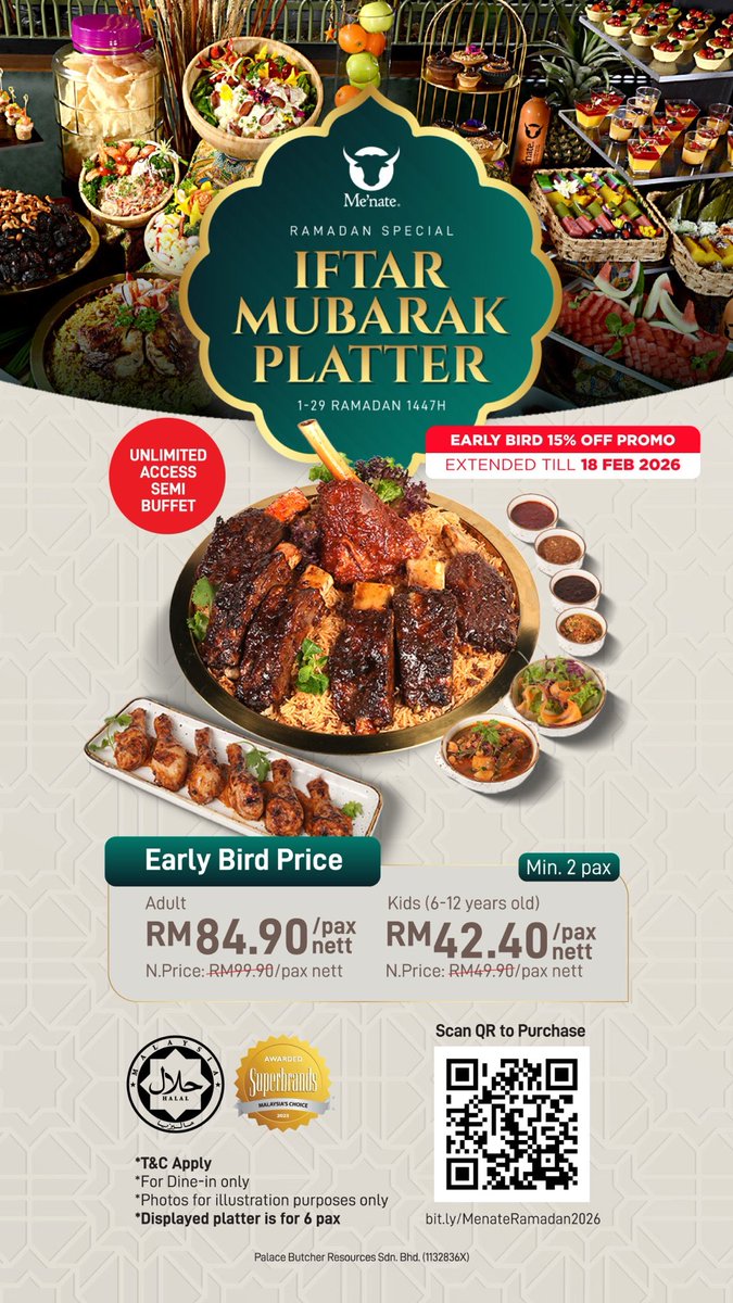 MenateSteakHub's tweet photo. 𝗣𝗥𝗢𝗠𝗢𝗦𝗜 𝗘𝗔𝗥𝗟𝗬 𝗕𝗜𝗥𝗗 𝗗𝗜𝗟𝗔𝗡𝗝𝗨𝗧𝗞𝗔𝗡! 𝗣𝗿𝗼𝗺𝗼𝘀𝗶 𝗘𝗮𝗿𝗹𝘆 𝗕𝗶𝗿𝗱 𝟭𝟱% 𝗢𝗙𝗙 𝘂𝗻𝘁𝘂𝗸 𝗜𝗳𝘁𝗮𝗿 𝗠𝘂𝗯𝗮𝗿𝗮𝗸 𝗣𝗹𝗮𝘁𝘁𝗲𝗿 𝗸𝗶𝗻𝗶 𝗗𝗜𝗟𝗔𝗡𝗝𝗨𝗧𝗞𝗔𝗡 𝘀𝗲𝗵𝗶𝗻𝗴𝗴𝗮 𝟭𝟴 𝗙𝗘𝗕𝗥𝗨𝗔𝗥𝗜 𝟮𝟬𝟮𝟲 𝘀𝗮𝗵𝗮𝗷𝗮 🔥 #Ramadan_2026 https://t.co/38eFna95WO