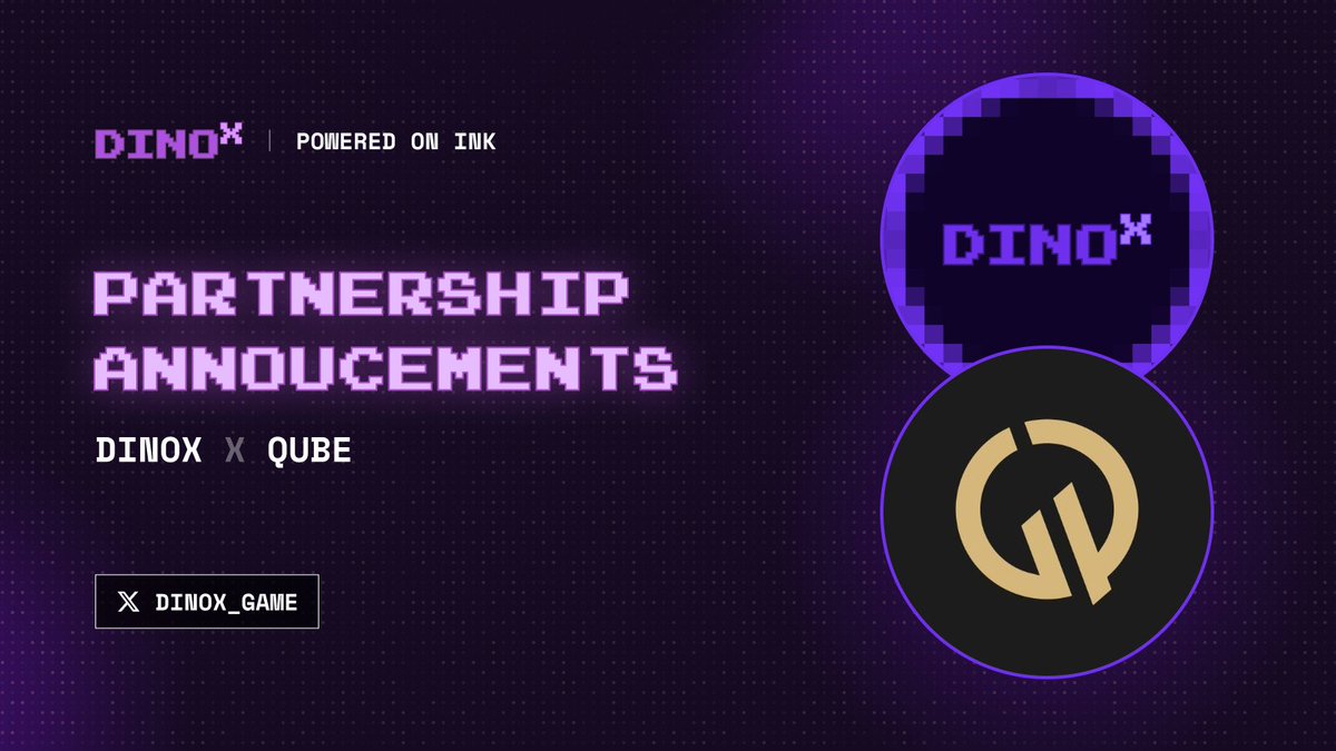 DinoX 🤝 Qube Partnership

Thrilled to announce our new alliance with <a href="/0xQube/">Qube</a>, the innovative Web3 platform powering seamless collaborations, rewards, and community growth! 

To celebrate this epic collab, we're dropping 10 Mystery Dino Eggs as giveaway prizes!

How to enter:
-