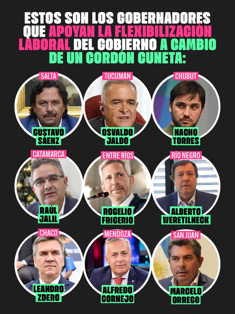 QUE SE SEPA: estos son los gobernadores que van a traicionar a los trabajadores y trabajadoras a cambio de una loma de burro en sus provincias.