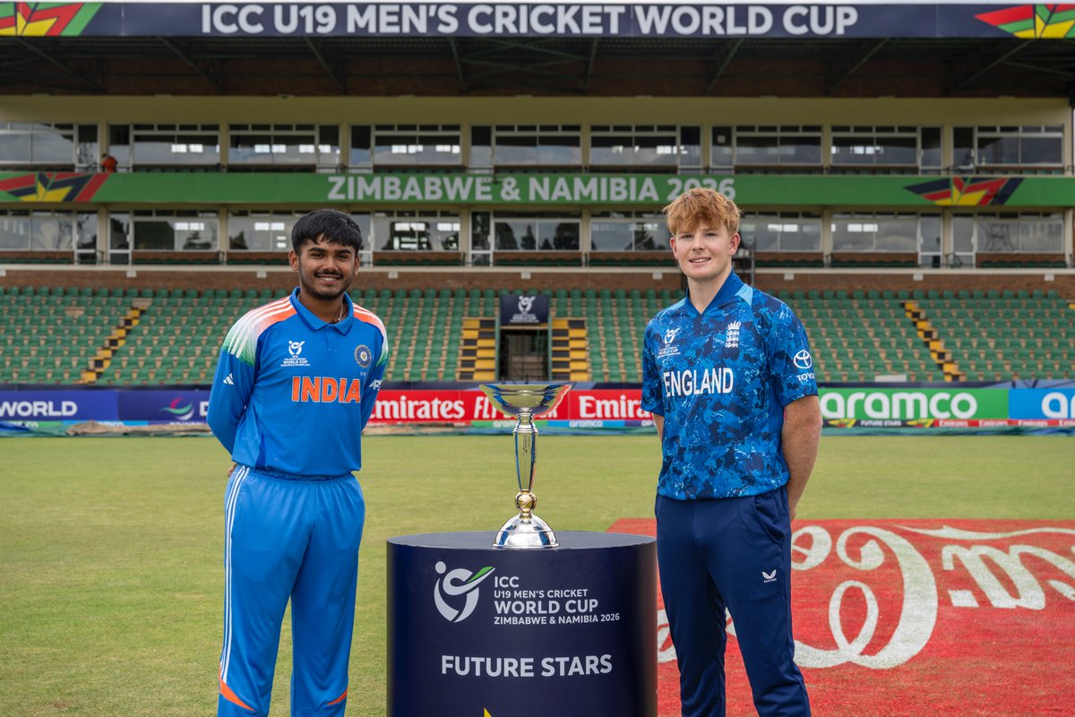 cricketworldcup's tweet photo. Two inspirational leaders and two stellar teams as India and England chase 𝒐𝒏𝒆 𝒅𝒓𝒆𝒂𝒎 🏆

Watch the #U19WorldCup Final LIVE, broadcast details 📺 https://t.co/gGyxHpswKS https://t.co/wej73mBP5R