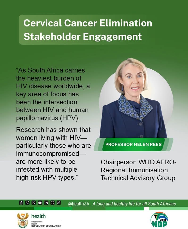 #CervicalCancer. Prof Helen Rees, Chairperson WHO AFRO-Regional Immunisation Technical Advisory Group, delivering the academic and research statement of support for the eliminination of cervical cancer.

More:
facebook.com/share/p/1Gps4x…