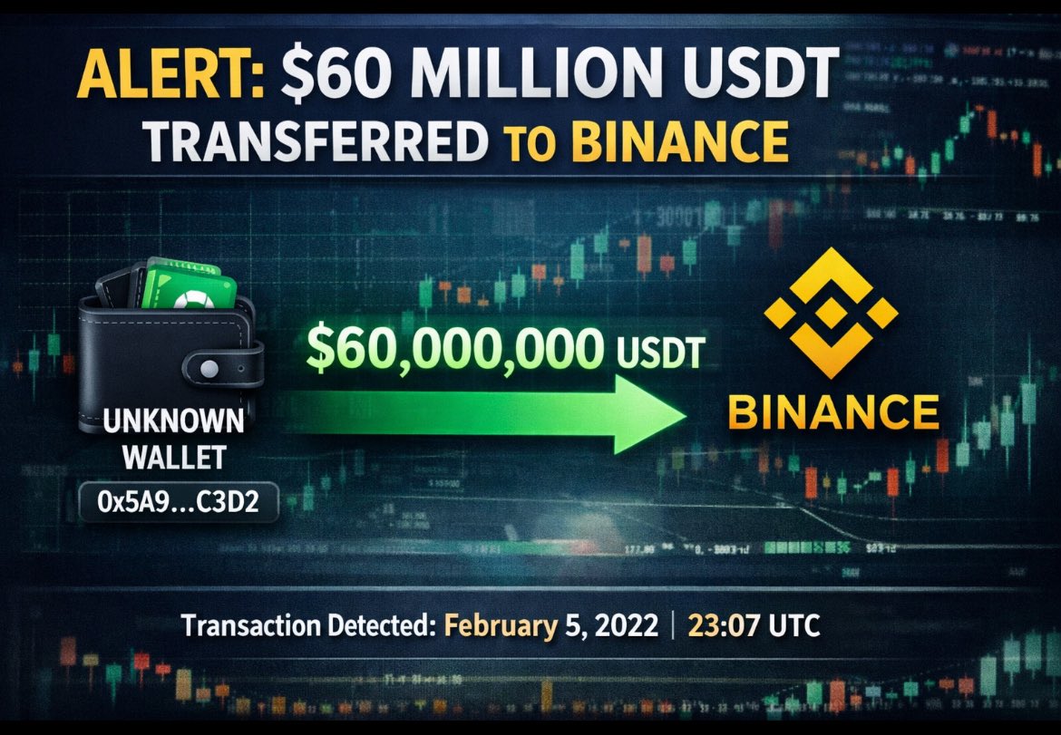 🚨Breaking 🚨

Monitoring detects 60 million USDT transferred from unknown wallet to Binance exchange 

Coinglass data shows the transfer happened on February 5 at 23:07, moving the stablecoin from an unknown wallet to an exchange.