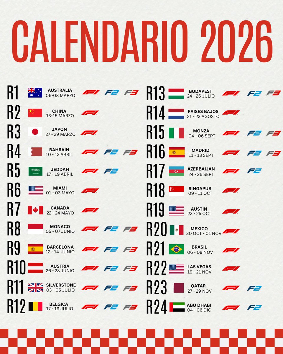 Les armé el calendario de carreras en 2026 para F1, F2 y F3! Vamos a hacer el aguante que hay argentinos en las 3 categorías!!🇦🇷🇦🇷