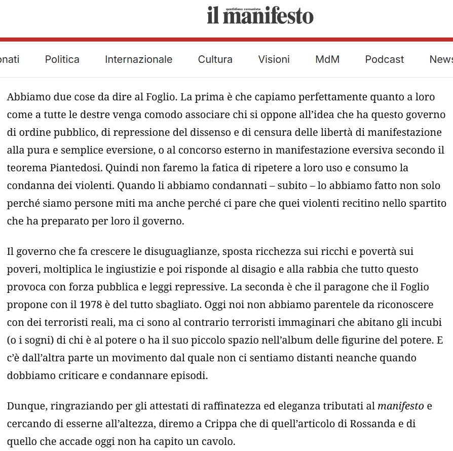 Bravissimo il direttore de <a href="/ilmanifesto/">il manifesto</a>, <a href="/andreafabozzi/">andrea fabozzi</a>, a rispondere come si conviene al Foglio. 
ilmanifesto.it/torino-una-bra…