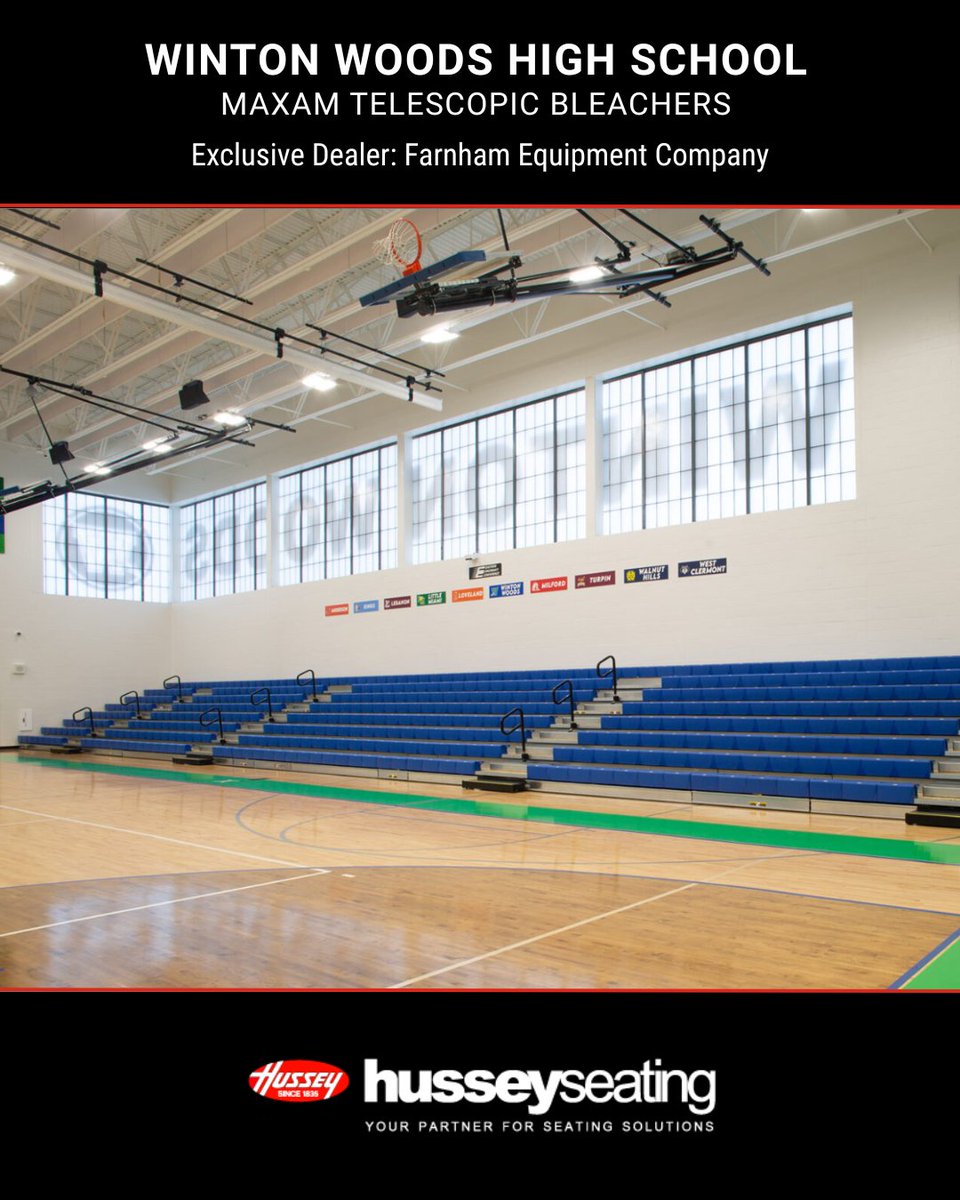 husseyseating's tweet photo. In 2021, our dealer Farnham Equipment Company helped bring custom gym bleachers to the new Winton Woods High School.

Thoughtful design details like a media/ADA platform and a space-saving vomitory entrance maximize both function and capacity.

On to the next project! https://t.co/KjSvevv5Ra