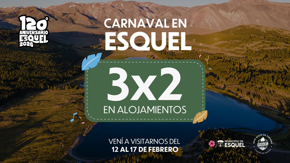 ESQUEL ANUNCIÓ UN 3X2 EN ALOJAMIENTOS PARA EL FIN DE SEMANA LARGO DE FEBRERO

En el mes del 120° Aniversario de #Esquel, tenemos una agenda repleta de eventos deportivos y festejos. 

¿Querés saber más? Ingresá en esquel.tur.ar