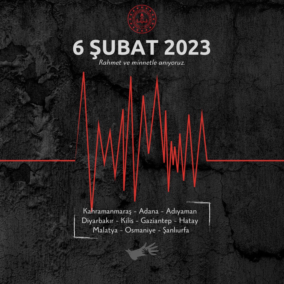 Kahramanmaraş merkezli olarak 6 Şubat 2023 tarihinde meydana gelen ve ülkemizi derin bir yasa boğan depremlerde hayatını kaybeden vatandaşlarımızı rahmet, minnet ve dualarla anıyoruz.

Bu büyük felakette kaybettiğimiz her bir can, milletimizin yüreğinde silinmeyecek izler