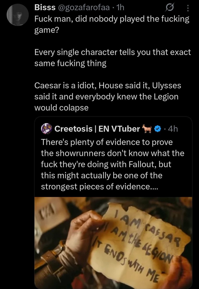 The amount of absolutely braindead stupid takes coming out of this is disappointing.

>Everyone said the Legion would end with him!
Congratulations, you have basic listening abilities, unfortunately, you lack basic logic and common sense. The point is that Caesar himself doesn't
