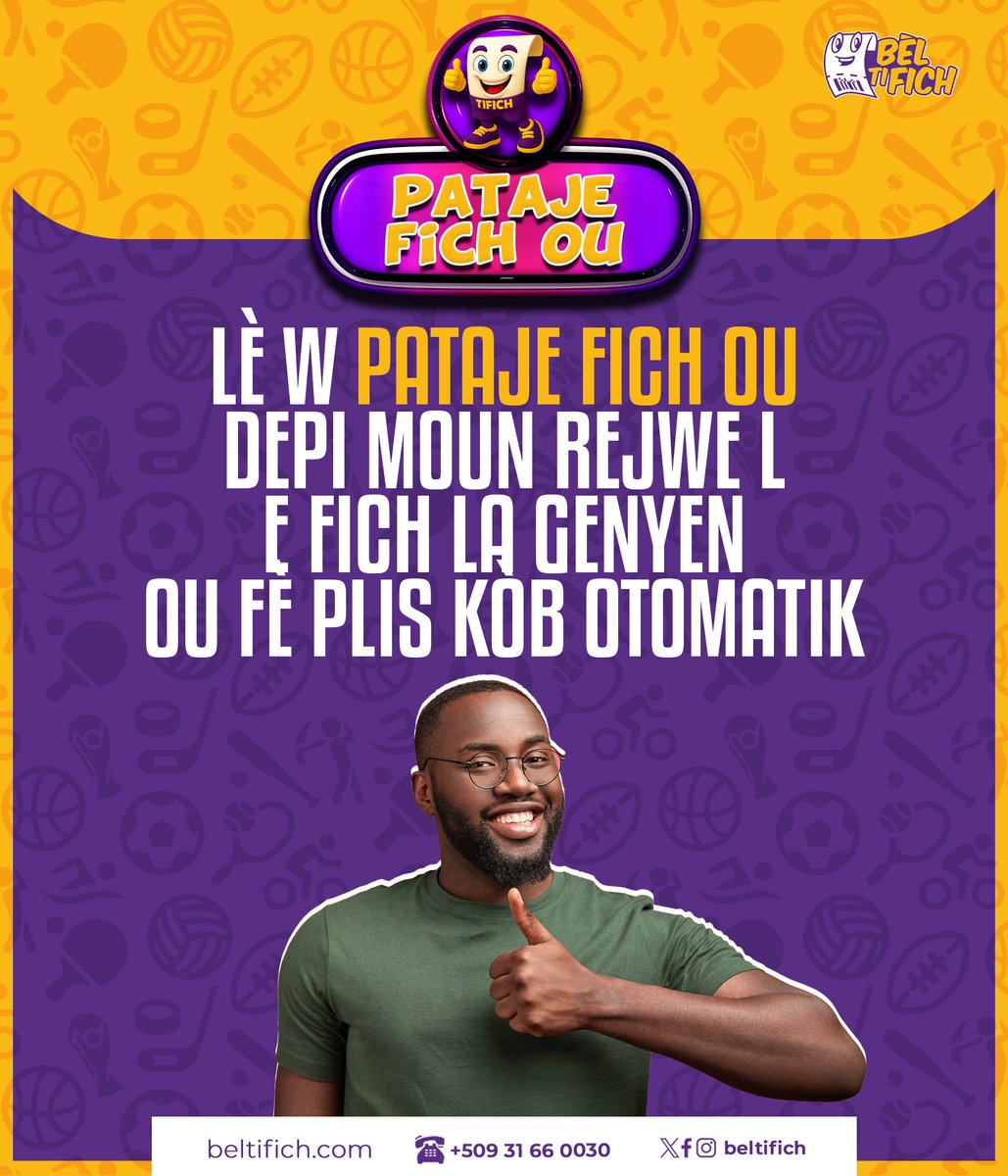 PAWÒL la gaye nan tout LARI a🙌🏾😁 N AP fè DEPO! N ap fè FICH🎟️ N ap PATAJE FICH 🙌🏾 E nou jwenn 10% BONIS sou chak DEPO🫵🏾 kouri fè FICH nou💵  #MOVeJON 🟪🟨 #ParyajSaRèd🔥

#fèfichoubèlfèPòchouBèl 💵🇭🇹